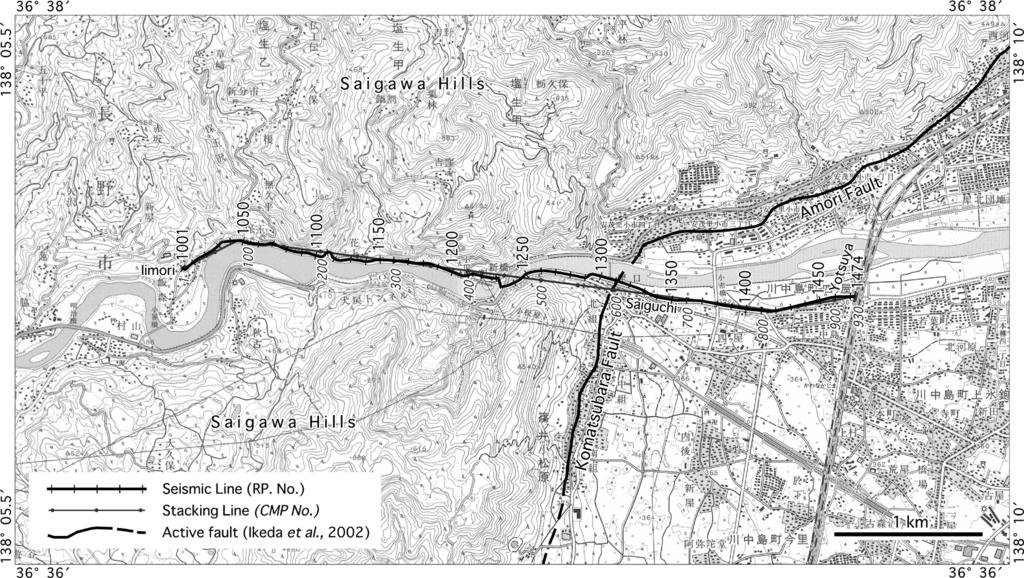 uv;<pwxyz#4{ LMj< kl Fig.,. Location map of the seismic line (Sai-gawa,**/).