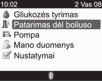 Boliuso švirkštimas Main Menu (pagrindinis meniu) > Bolus Advice (patarimas dėl boliuso) 1. 2.