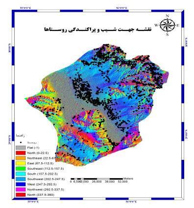 111 فصلنامه برنامهریزی منطقهای/ سال چهارم/ شماره 16/ زمستان 1131 1- جهت شیب: طبق بررسی انجام شده 60/1 درصد روستاها در شهرستان سیرجان در سطوح مسطح قرار دارند 5/1 درصد روستاها در جهت شمال شرق 1/0 درصد