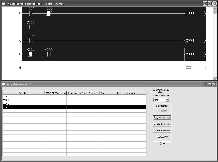 ) 3) Chọn [Window] [Tile horizontally] từ menu để hiển thị"ladder window" và "Entry data monitor window" để hiển thị hai cửa sổ cùng lúc.
