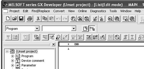 3.9 Thao tác để tạo danh sách lệnh Trong GX Developer, một chương trình cũng có thể được tạo ra bởi danh sách logic. 3.9.1 Hiển thị màn hình danh sách chỉnh sửa 1) Màn hình danh sách chỉnh sửa được hiển thị 1) Tạo một dự án mới (Xam phần 3.