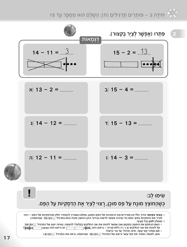 יחידה - 3 פותרים תרגילים [ח]: השלם הוא מספר עד 15 עמודים 27-16 דפי עבודה מהחוברת לתלמיד הפעילויות בעמודים 17-16 מתמקדות בתרגילים משלב [ח], שבהם השלם הוא בתחום ה 15.