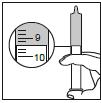 3. korak. Odmerite tekočino a. Držite brizgo obrnjeno navzgor. b. Počasi potiskajte bat navzgor, dokler ni njegov vrh pri oznaki 9,4 ml tako boste odstranili vse mehurčke iz brizge (glejte sliko 4).