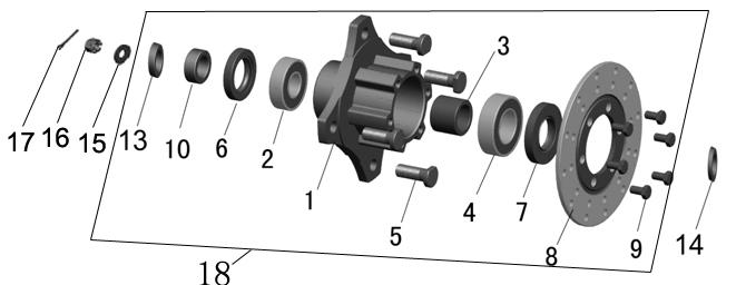 5*1 5 8 L040410 Bearing Seat 1 9 S0801015 Bearing (6/3)-RZ 1 10 S0303001 Circlip φ6 1 11 L0404110 Bearing Seat,Brake Master Cylinder 1 1 S0801014 Bearing 606-RZ 1 13 S0303011 Circlip φ65 1 14