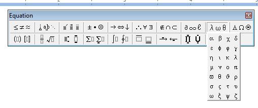 0, në ekran paraqitet korniza Equation me opsione të ndryshme (fig. 84), të cilat përdoren gjatë shkrimit të formulave, kurse në vendin ku do të vendoset formula krijohet një kornizë e veçantë. Fig.