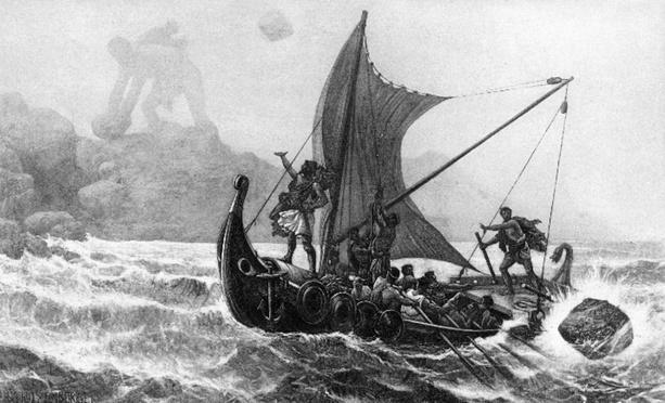 απομακρύνονταν! Αλλά ο Οδυσσέας έκανε ένα μεγάλο λάθος. Την τελευταία στιγμή φώναξε στον Κύκλωπα, που πετούσε βράχους στη θάλασσα χωρίς να μπορεί να στοχεύσει.