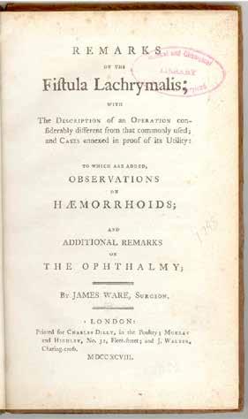 Ο James Ware (1756-1815) και η συμβολή του στην Οφθαλμολογική βιβλιογραφία με τα έργα του Extracting the Cataract, Remarks on the Fistula Lachrymalis, Ophthalmy κ.ά. ασθενούς.