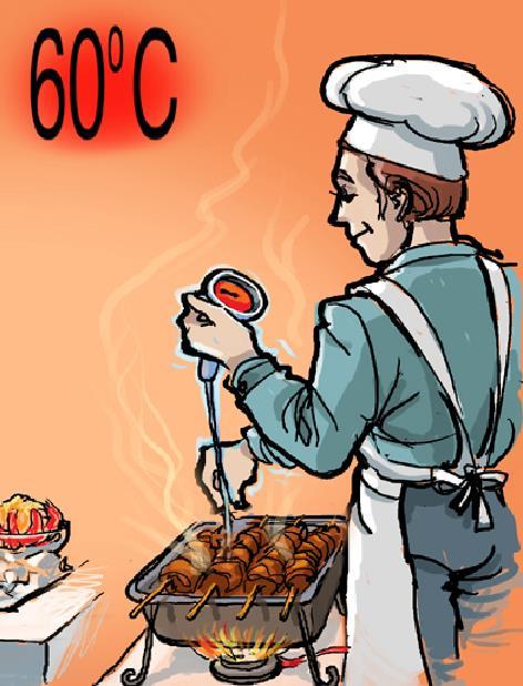 Εικ. 12. Διατήρηση των έτοιμων προς κατανάλωση τροφίμων σε θ> 60 ο C. Τα τρόφιμα θα σκεπάζονται και για την αποφυγή επιμολύνσεων, αλλά και για να διατηρούν την απαιτούμενη θερμοκρασία.