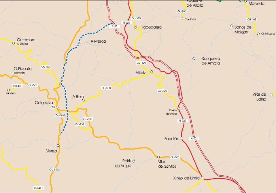 Mapa das principais estradas no contorno da comarca.