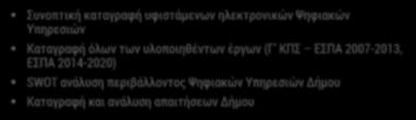 ΣΤΑΔΙΟ #1: ΑΠΟΤΥΠΩΣΗ & ΑΝΑΛΥΣΗ ΥΦΙΣΤΑΜΕΝΗΣ ΚΑΤΑΣΤΑΣΗΣ ΕΡΓΑΣΙΕΣ Συνοπτική καταγραφή υφιστάμενων ηλεκτρονικών Ψηφιακών Υπηρεσιών Καταγραφή όλων των υλοποιηθέντων έργων (Γ ΚΠΣ ΕΣΠΑ 2007-2013, ΕΣΠΑ