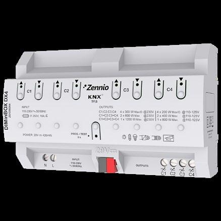 Ρύθμιση στάθμης φωτισμού Ρύθμιση στάθμης φωτισμού DIMinBOX DX2 inbox DIM Ελεγκτής στάθμης φωτισμού (RLC, LED, CFL) για τοποθέτηση σε ράγα DIN (4,5 στοιχεία): 2 κανάλια dimming έως 310W ή 1 κανάλι έως