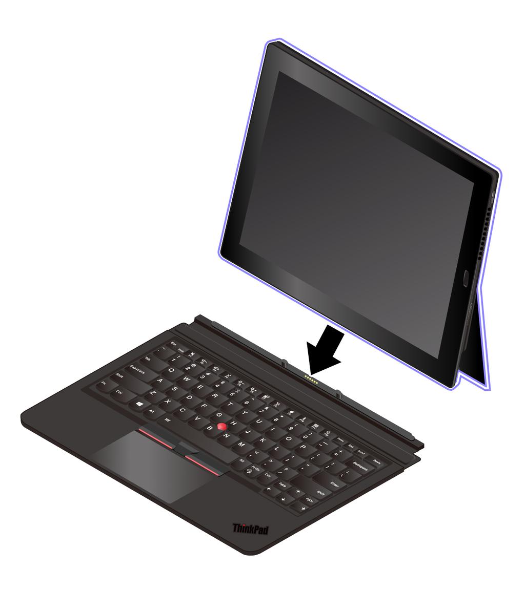 Προσαρμογή του πληκτρολογίου Thin Keyboard στον υπολογιστή σας Το πληκτρολόγιο Thin Keyboard προσαρμόζεται μαγνητικά στον υπολογιστή σας, όπως υποδεικνύεται, πλησιάζοντας τις δύο συσκευές μεταξύ τους.