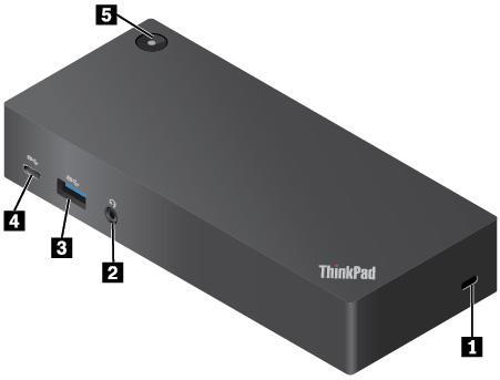 Επισκόπηση σταθμού τοποθέτησης ThinkPad USB-C Dock 1 Υποδοχή κλειδαριάς ασφάλειας: Για να προστατεύσετε το σταθμό τοποθέτησης από κλοπή, κλειδώστε τον σε ένα γραφείο, τραπέζι ή κάποιο άλλο σταθερό