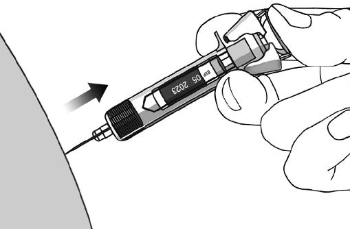 Slika 6 Ubrizgajte sav lijek pritišćući klip sve dok glava klipa ne uđe između zaštitnih krila igle (vidjeti sliku 7).