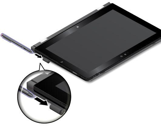 3. Τοποθετήστε τη γραφίδα Tablet Digitizer Pen ή τη γραφίδα ThinkPad Active Pen στη θήκη γραφίδας προς την κατεύθυνση που υποδεικνύεται από το βέλος.