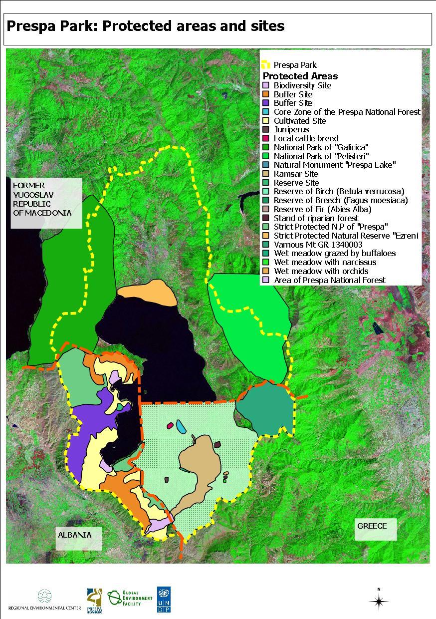 Εικόνα 5-2. Προστατευόμενες περιοχές στη Λεκάνη Απορροής Λιμνών Μικρής και Μεγάλης Πρέσπας (Lake Prespa - Transboundary Diagnostic Analysis.