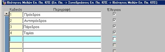 ώστε να είναι δυνατή η ανάκλησή τους από λίστες τιµών, όπου χρειάζονται στις υπόλοιπες επιλογές των Επ. Πα.