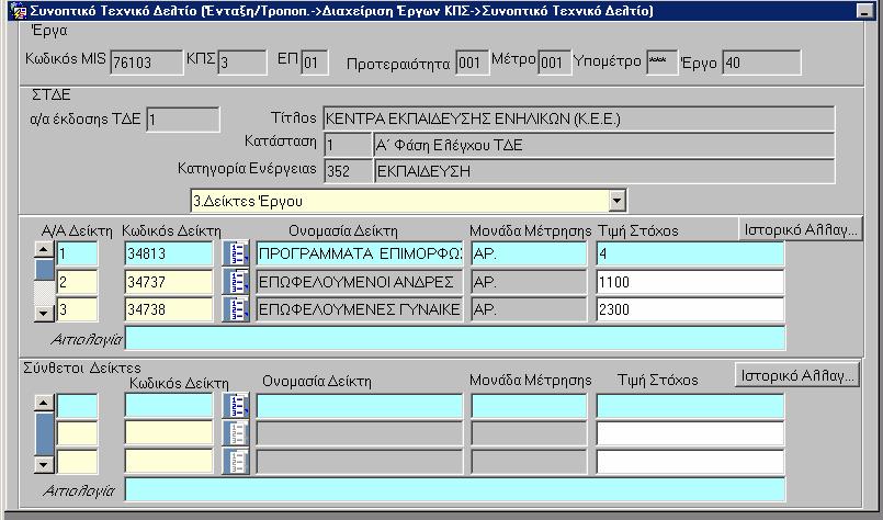 5.3.4 είκτες Έργου Προϋπόθεση: Να έχουν δηλωθεί οι είκτες σε επίπεδο µέτρου συνδεδεµένοι µε την κατηγορία ενέργειας που έχει δηλωθεί στο ΣΤ Ε.