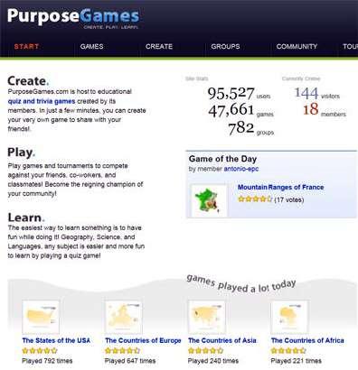 Σελίδα 83 Το παράδειγμα του PurposeGames Στην ενότητα αυτή θα γίνει μια προσπάθεια παρουσίασης μιας από τις πολλές δυνατότητες του διαδικτύου για την εκπαίδευση.