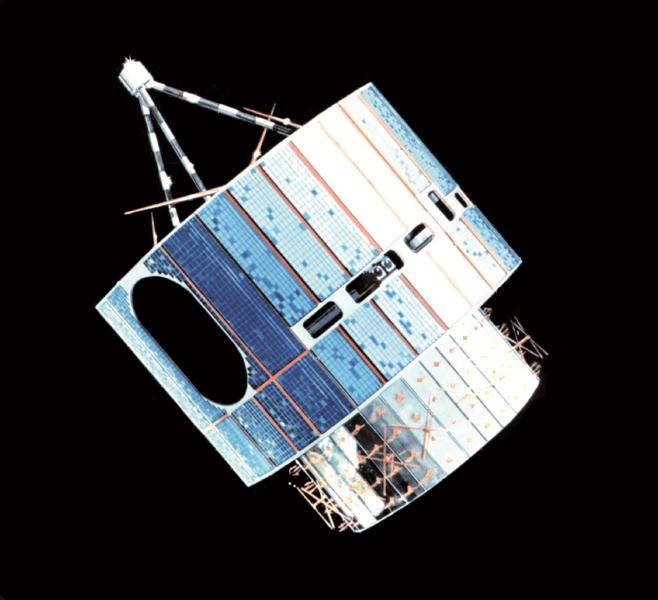 Εικόνα 2.1.4: Ο γεωστατικός δορυφόρος GOES-1 (Πηγή: NOAA). Το 1975 οι ΗΠΑ εκτοξεύει τον πρώτο γεωστατικό δορυφόρο (16 Οκτωβρίου) της σειράς GOES (Geostationary Operational Environmental Satellite).