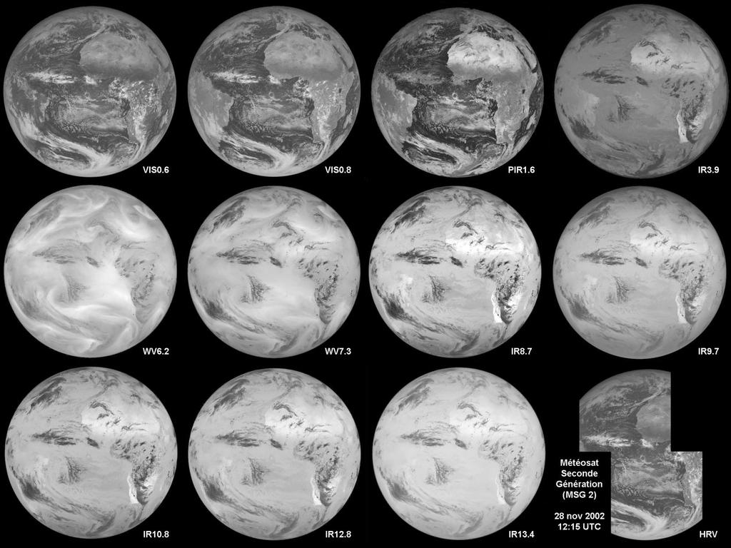 Εικόνα 2.5.2.4: Οι απεικονίσεις του SEVIRI στα 12 φασματικά κανάλια.