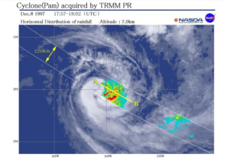 Εικόνα 2.7.6: Ο κυκλώνας PAM και η πρώτη εικόνα του PR (Πηγή: NASDA).