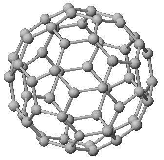 structure 12 pentagons and 20 hexagons Partial sp3 character to sp2 carbon atoms Graphene sheets