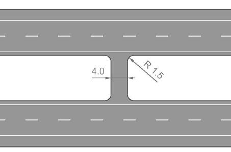 2.5 Miðdeilir 2.5.2 Öryggisgáttir og neyðargáttir Á vegum með tveimur aðgreindum akbrautum með miðdeili (vegtegundir A 34 og A 22 ) er nauðsynlegt að hafa öryggisgáttir á um 3 km fresti, sjá mynd 2.5.2-1 sem dæmi um öryggisgátt.