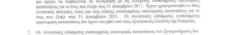 (ε) Ζημία που αναλογεί στους ιδιοκτήτες της εταιρείας Η ζημία η οποία αναλογεί στους ιδιοκτήτες για το πρώτο εξάμηνο του 2012 είναι 1.652.859 σε σύγκριση με 462.917 την αντίστοιχη περίοδο του 2011. 5.