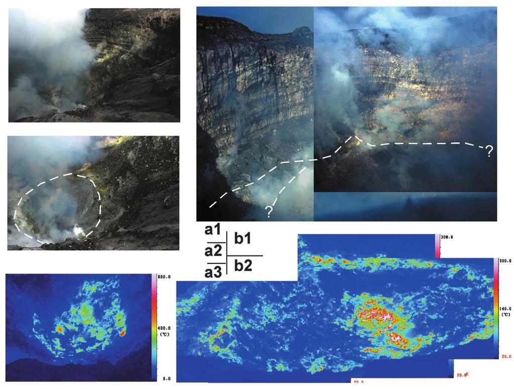 308 Fig. 0. Photographs and infrared camera images of the summit crater at Asama on +- September,**. (a+ῌ-) and,3 October,**. (b+ῌ,).
