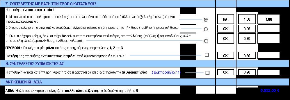 109 Παράδειγμα Υπόγεια αποθήκη Με είσοδο από κεντρικό κλιμακοστάσιο πολυκατοικίας Όροφος Επιφάνεια Παλαιότητα Ειδικά χαρακτηριστικά Αγορά Τρόπος κατασκευείς