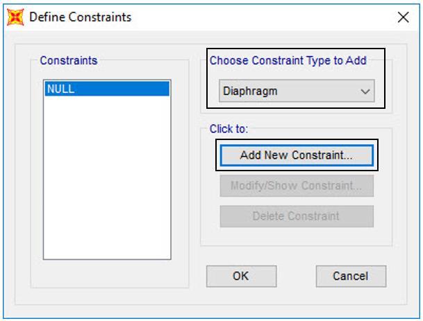 Στο αναδυόμενο υποπαράθυρο επιλέγεται ο τύπος «Diaphragm» από το πεδίο «Choose Constraint Type to Add».