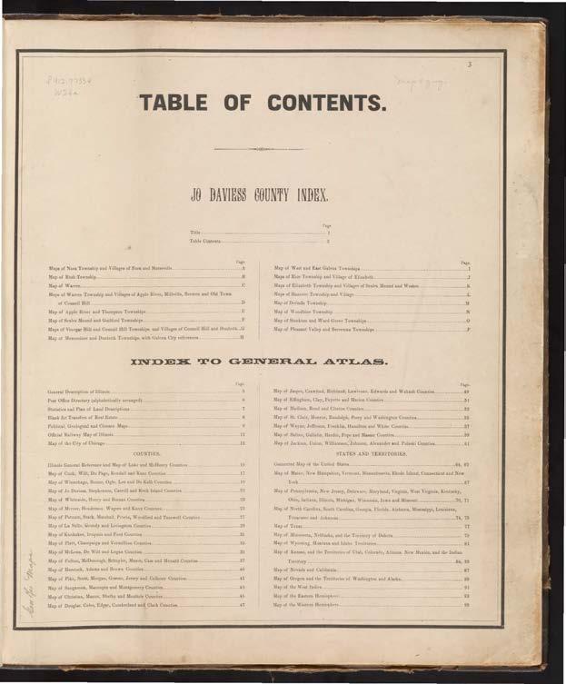 Ι, TABLE OF CONTENTS. Ι I JO DAVIESS COUNΨY INDEX. ~Ιιροf \'.'οι! ι11d Eut Gιlon To,..Dohif'" \fιριofhicoto.. ntlιipond\ιtlιgo-ofeiiu'ι><tlι.\lιpιofeiiιab thtowoohipι<>dlϊllιιι"of&al ιlloundιod\1-.