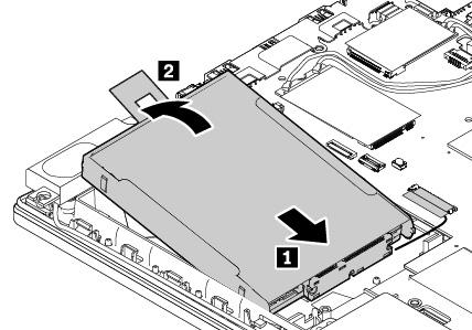 4. Εάν έχετε αποσυνδέσει το καλώδιο της μονάδας SSD M.2, συνδέστε το καλώδιο στον μετατροπέα της μονάδας SSD M.2. 5. Τοποθετήστε τον προσαρμογέα 1 και, στη συνέχεια, γυρίστε τον προς τα κάτω 2.