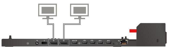 ThinkPad Basic Docking Station Είναι δυνατή η ταυτόχρονη λειτουργία έως και δύο εξωτερικών οθονών συνδεδεμένων στις υποδοχές DisplayPort και VGA.