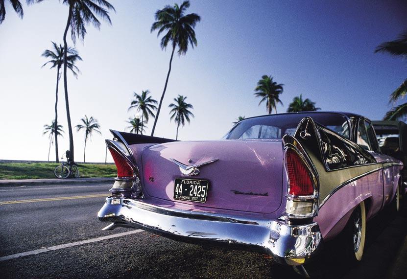 SIDNEY/ZEFA/CORBIS/APEIRON, BOTTOM (L TO R): INGOLF POMPE/LOOK-FOTO/APEIRON, TOPFOTO, GETTY IMAGES/IDEAL IMAGE Pink vintage car in Miami s Art Deco District, Bottom (L to R): Locals take in the rays