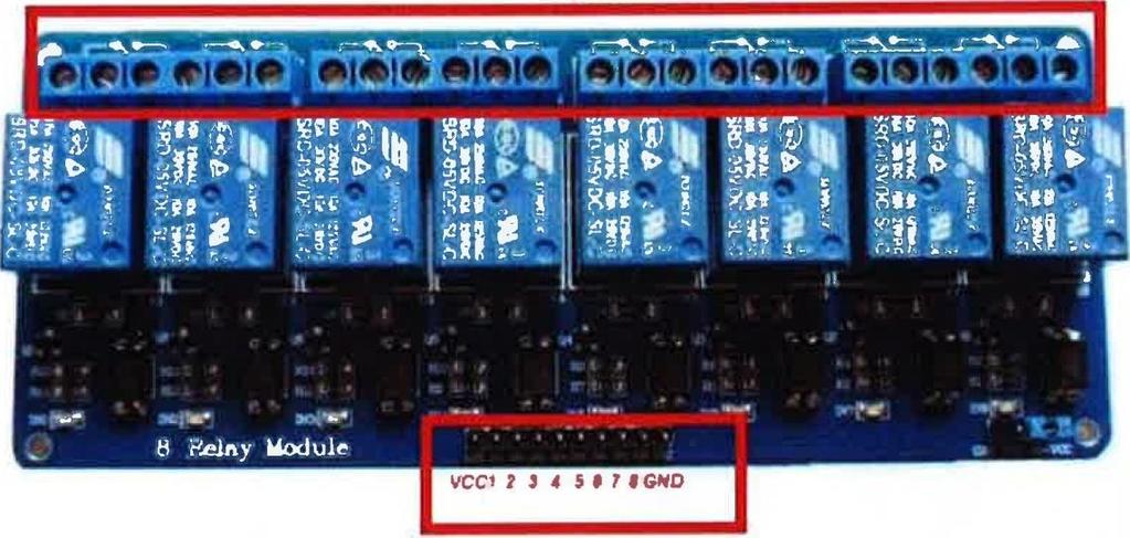 5.4 OSEM KANALNI RELE MODUL 8 kanalni 5V relejski modul - interface board, ki lahko krmili visoko tokovne porabnike.
