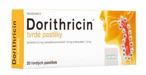 7,83 6 61 Dorithricin 20 tvrdých pastiliek Jediné lokálne voľnopredajné ANTIBIOTIKUM na trhu s trojitým účinkom.