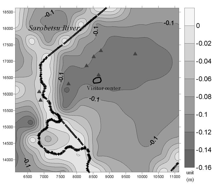 3,***,, mmday lmmday The di#erence in the simulated groundwater levels due to the change in snow melting