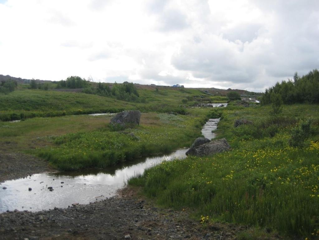 Úlfarsá. Úlfarsfell í baksýn.