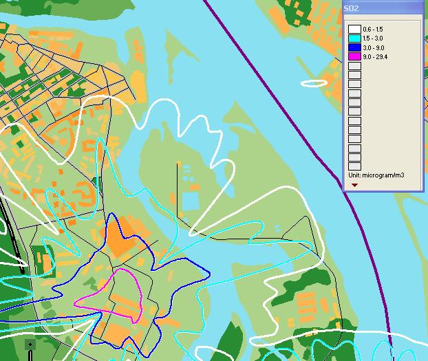 SĒRA DIOKSĪDA STUNDAS 25.AUGSTĀKĀS KONCENTRĀCIJAS NOVĒRTĒJUMS RĪGĀ, KRIEVU SALAS RAJONĀ M 1:15 000 Izkliežu aprēķini veikti analizējot gaisa piesārņojuma līmeni Krievu salas rajonā.