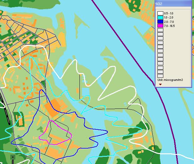 SĒRA DIOKSĪDA DIENNAKTS 4.AUGSTĀKĀS KONCENTRĀCIJAS NOVĒRTĒJUMS RĪGĀ, KRIEVU SALAS RAJONĀ M 1:15 000 Izkliežu aprēķini veikti analizējot gaisa piesārņojuma līmeni Krievu salas rajonā.