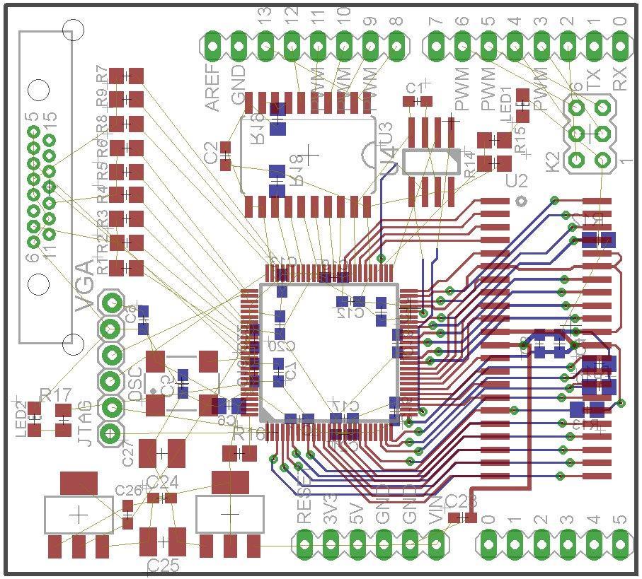 JTAG SRAM VGA Arhitektura: tiskano vezje priključki Arduino, modifikacija VGA, pretvorba logičnih nivojev,