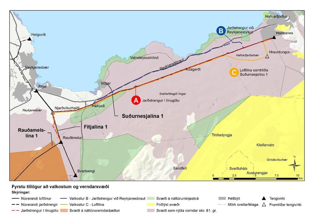 8.5.2 Náttúruverndarsvæði Á Suðurnesjum eru friðlýst svæði, svæði á náttúruminjaskrá og svæði sem njóta sérstakrar verndar samkvæmt lögum nr. 60/2013 um náttúruvernd (Mynd 8.2 og Mynd 8.3).