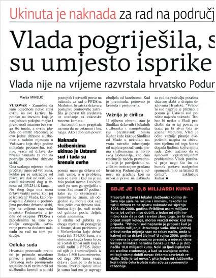 Hrvatsko podunavlje Vlada narod zabavlja dvojeziënim ploëama, a dræavnim sluæbenicima ovrhom sjeda na plaêe!