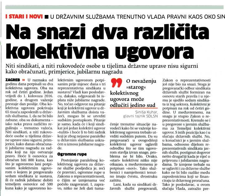 Kolektivni ugovor (NE)RAZRIJE ENA DVOJBA SDLSN Ministarstvu rada i mirovinskoga sustava ne vjeruje Neki kolektivni ugovor prestaje vrijediti protekom roka na koji je sklopljen, suglasnoπêu volja