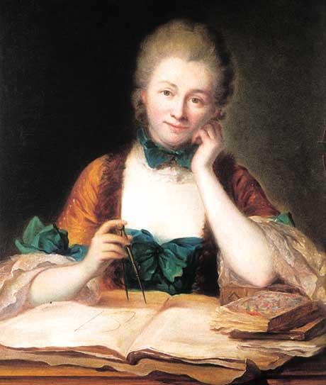 Νεύτωνα διά μέσου ενός καθρέφτη, που κρατά η Madame du Châtelet Η μαθηματικός Emilie