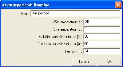 4.10 Arvutusperioodi lisamise/muutmise aken See aken sisaldab temperatuure, suhtelisi niiskusi ja aktiivse arvutusperioodi kestust. Need väärtused ei mõjuta soojajuhtivuse (U-arvu) arvutamist.