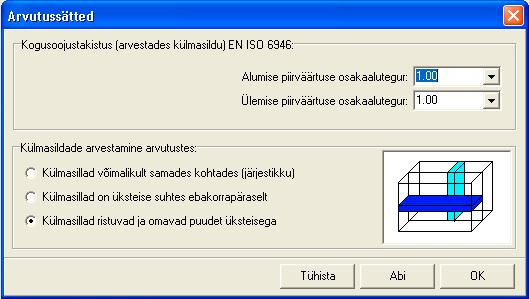 4.12 Arvutussätete aken Selles aknas saab valida U-arvu arvutamise viisi. Nendel valikutel on mõju ainult juhul, kui piire sisaldab protsentuaalse osakaaluga külmasildu.