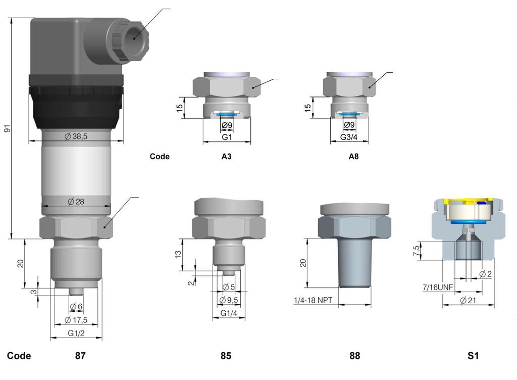 61076-2-101 Screwed cable gland Possible Pressure Connections: Line socket DIN